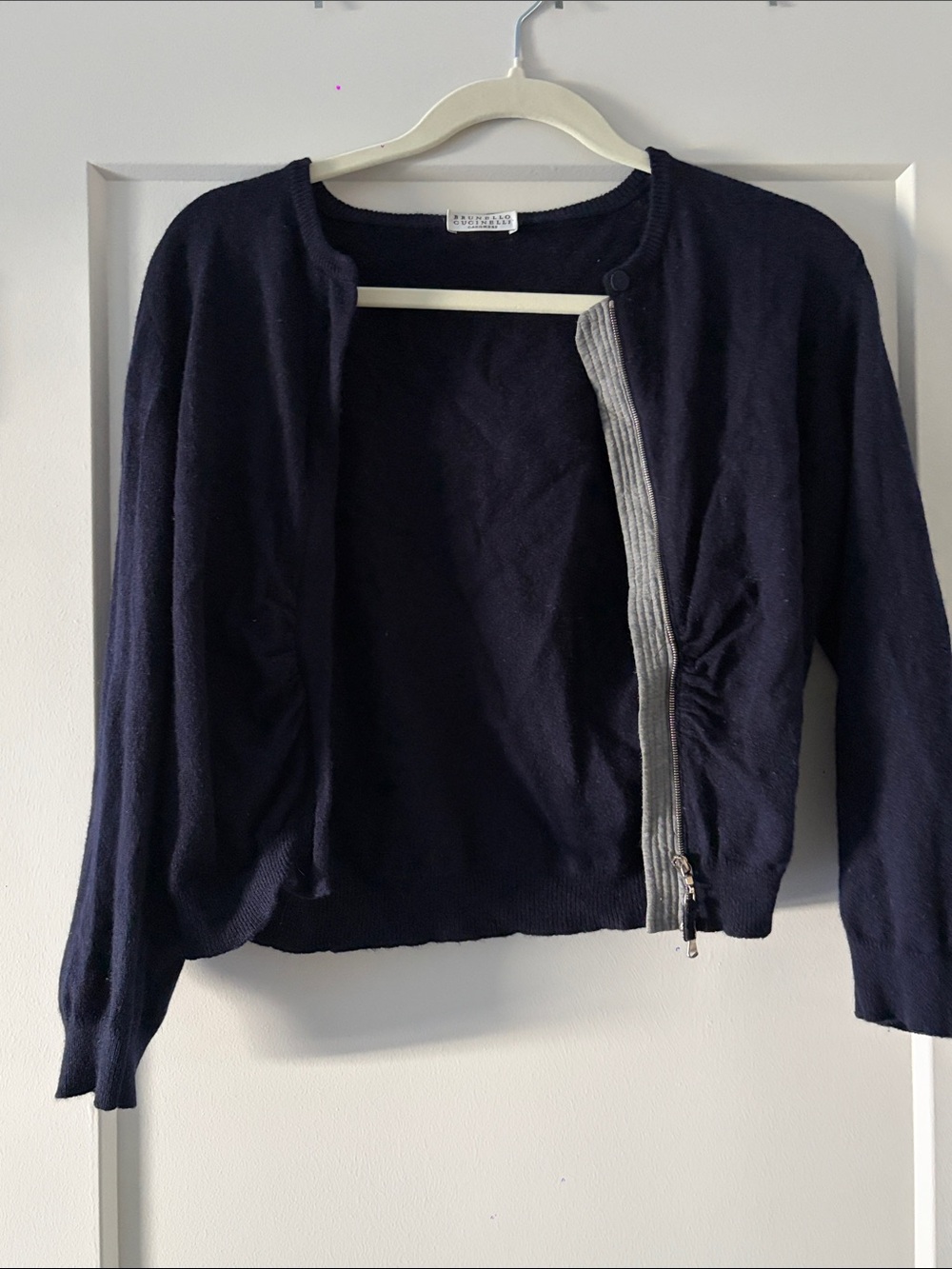 Cashmere Navy Zip-Front Women's Sweater Cardigan